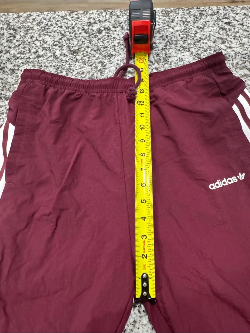 adidas Maroon Joggers with White Stripes and Red Accents